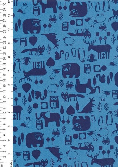 Sevenberry Novelty Fabric - Bears, Owls, Kangaroos, Penguins, Squirrels, Frogs & Foxes On Blue
