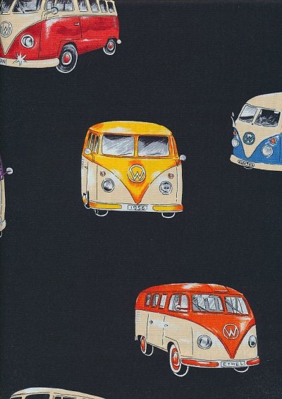 Novelty Fabric - Large VW Campers On Black