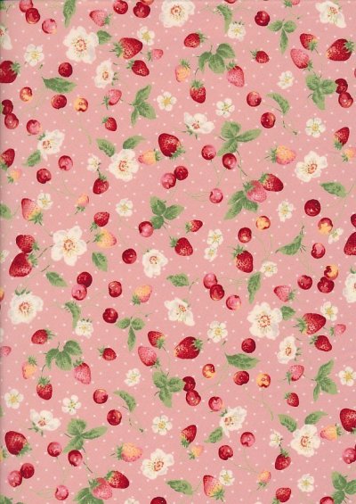 Sevenberry Novelty Fabric - Strawberries, Apples & Spots On Pink