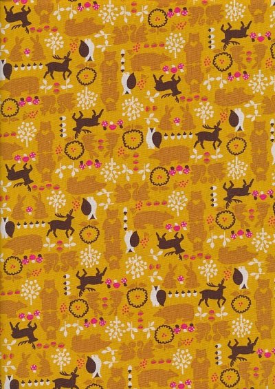 Sevenberry Novelty Fabric - Bears, Bunnies, Owls & Reindeer On Gold