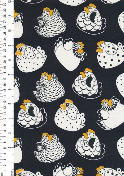Novelty Fabric - Crazy Chickens On Black