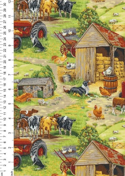 Novelty Fabric - Realistic Farm Yard Scene