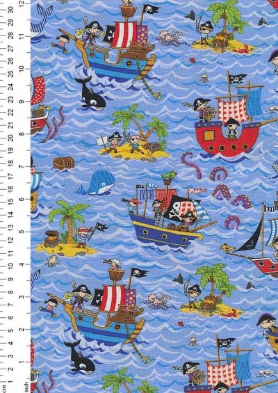 Novelty Fabric - Pirates, Orcas, Whales & Kraken At Sea