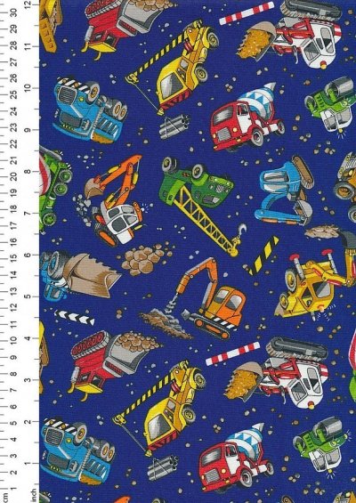 Novelty Fabric - Construction Worksite Scene On Mid Blue
