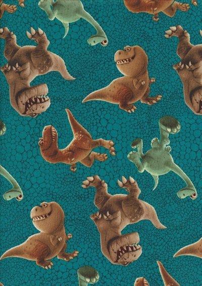 Novelty Fabric - The Good Dinosaur On Turquoise