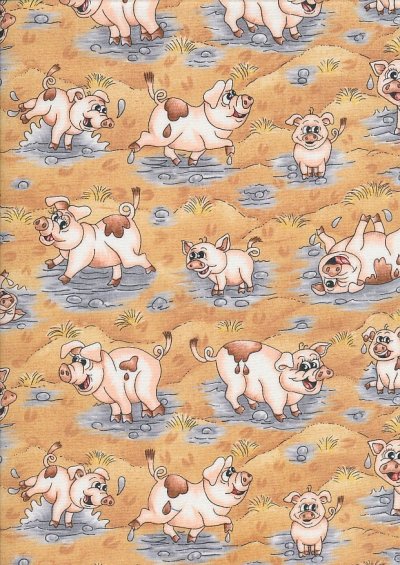 Novelty Fabric - Pigs In Swill