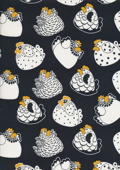 Novelty Fabric - Crazy Chickens On Black