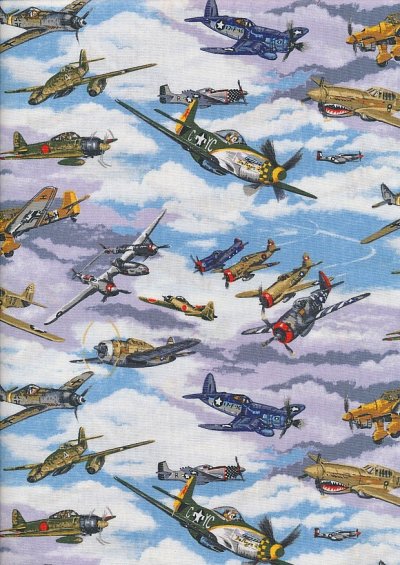 Novelty Fabric - Classic Fighter Planes In The Sky