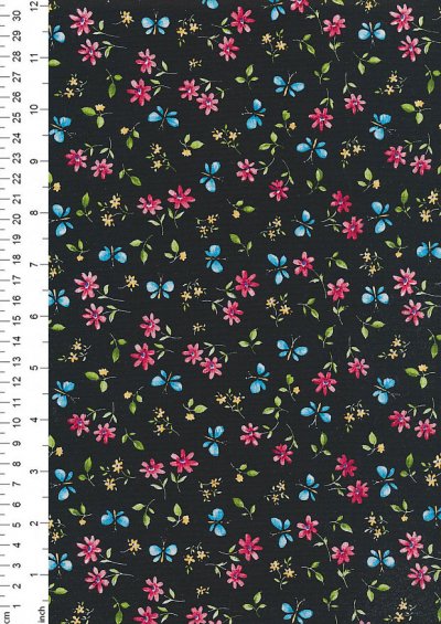 Rose & Hubble - Quality Cotton Print CP-0869 Black Butterfly