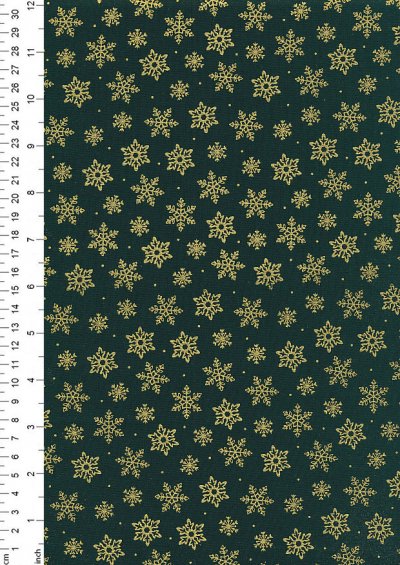 Craft Cotton Co - Christmas Basic Metallics Snowflakes Green/Gold 2604-02
