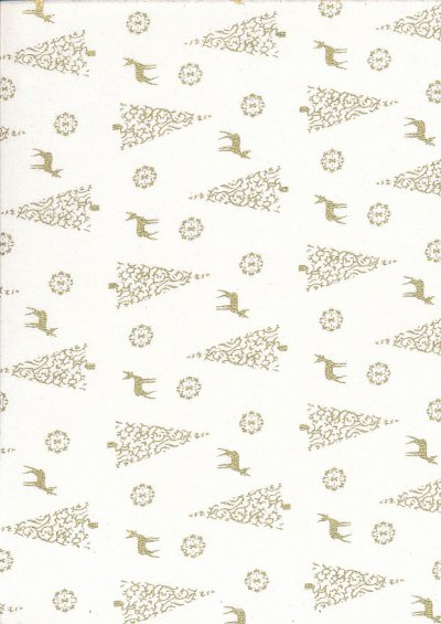 Fabric Freedom - Christmas Reindeer/Trees Gold/White