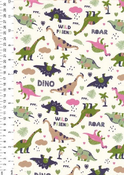 Rose & Hubble - Quality Cotton Print CP0796 Ivory Dinosaurs