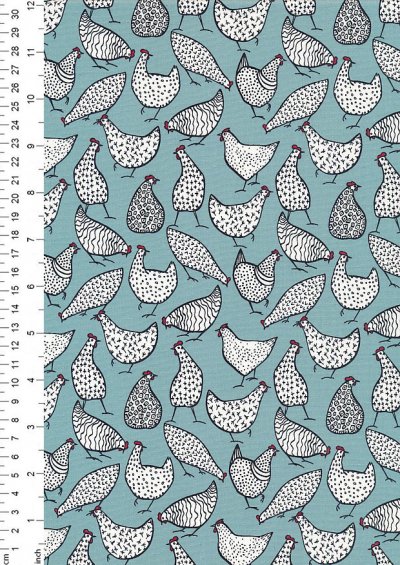 Rose & Hubble - Quality Cotton Print CP-0805 Duck Egg Chickens