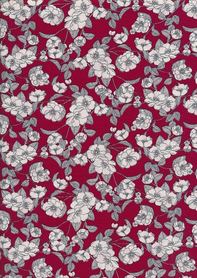 Rose & Hubble - White & Grey Rose On Red