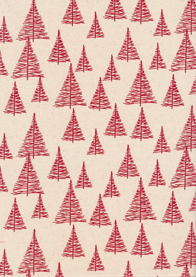 John Louden Scandi Christmas - Trees Red On Cream 9000D