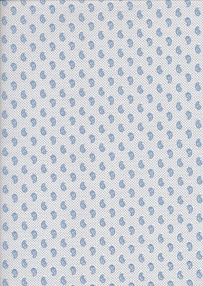 Sevenberry Japanese Ditsy Heirloom - Blue Paisley On White