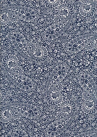Sevenberry Japanese Ditsy Heirloom - White Large Paisley On Navy On Blue