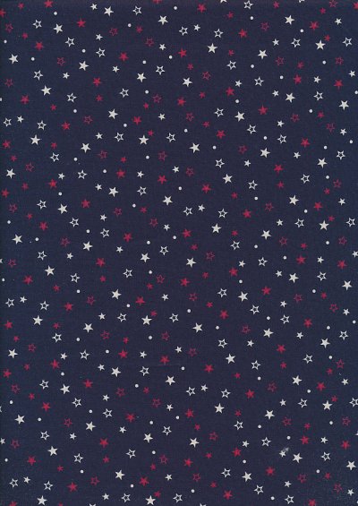 Sevenberry Japanese Ditsy Heirloom - Red & White Stars On Navy On Blue