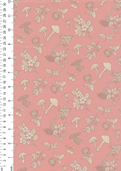 Sevenberry Japanese Linen Look Cotton - Mushrooms On Pink