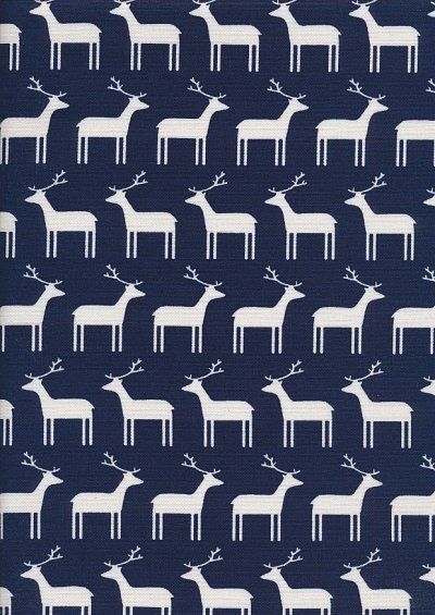 Sevenberry Japanese Linen Look Cotton - Plain Reindeer On Navy Blue