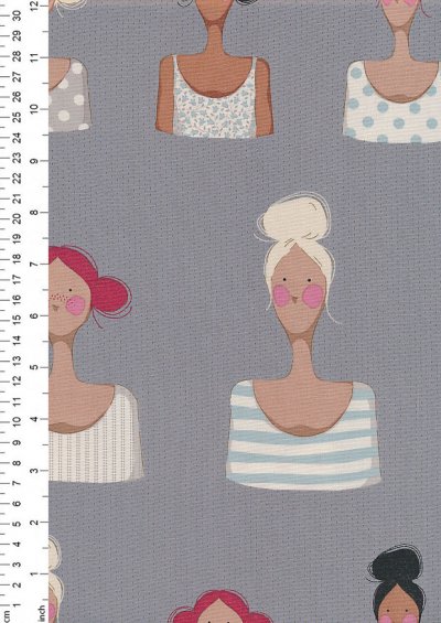 Tilda Fabrics - Cotton Beach 130101 Me & My Friend Slate