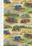 Novelty Fabric - Green & Blue Tractors In a Field
